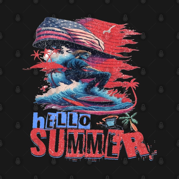 Hello Summer Funny Surfer Riding Surf Surfing Lover Gifts by Customo