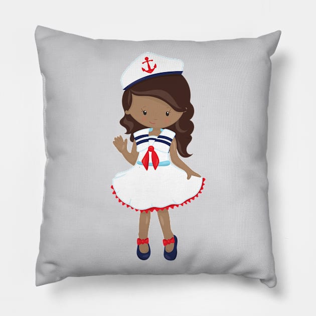 African American Girl, Boat Captain, Skipper, Sea Pillow by Jelena Dunčević