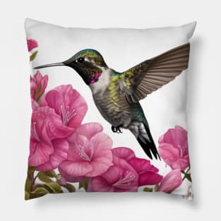 Hummingbird on Pink Flowers Pillow