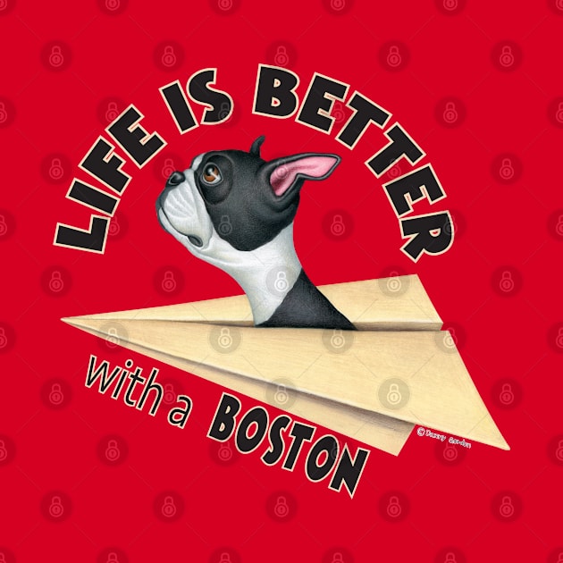 Fun awesome Boston Terrier in Paper Airplane by Danny Gordon Art