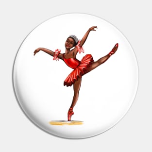 Ballet in red pointe shoes and crown - ballerina doing pirouette in red tutu and red shoes  - brown skin ballerina Pin