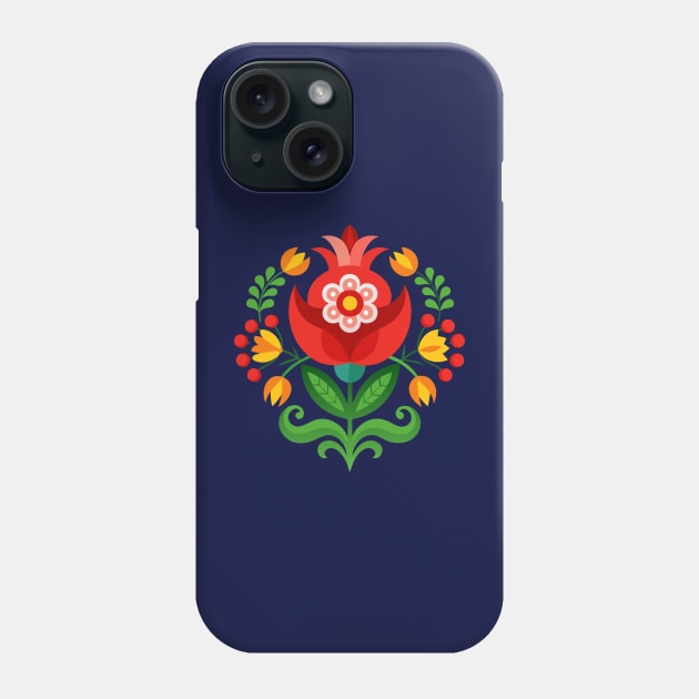 Scandinavian rosemaling folk art flower ornament Phone Case by craftydesigns