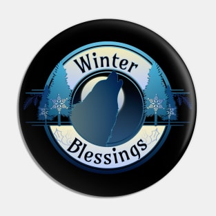 Winter Blessings Wolf Badge Pin