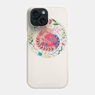 colorful illustration with beautiful cat and flowers #3 Phone Case