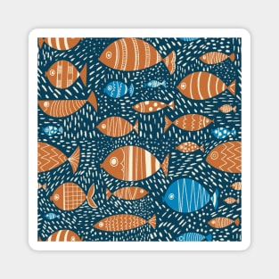 Blue and Orange Fish in the Sea Repeat Pattern Magnet