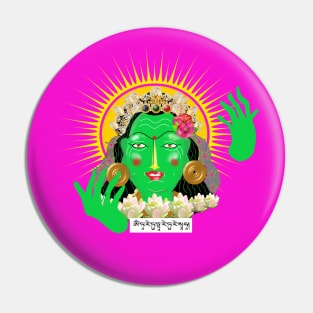 Green Tara with Sun and Mantra Pin