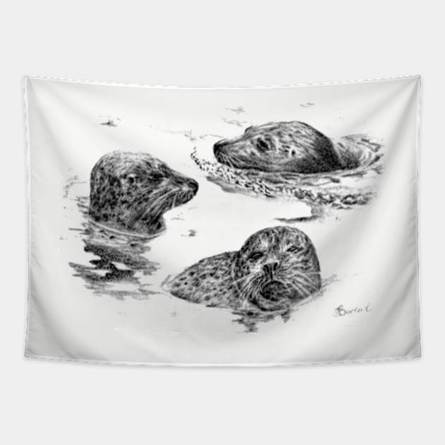 Harbor seals at Ile-aux-hares Tapestry by rainetteillus