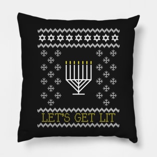 Let’s Get Lit Funny Hanukkah Ugly T Shirt for Men & Women Pillow