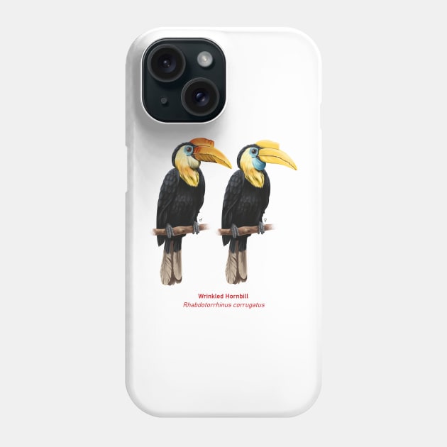 Wrinkled hornbill | Rhabdotorrhinus corrugatus ⚥ Phone Case by bona 