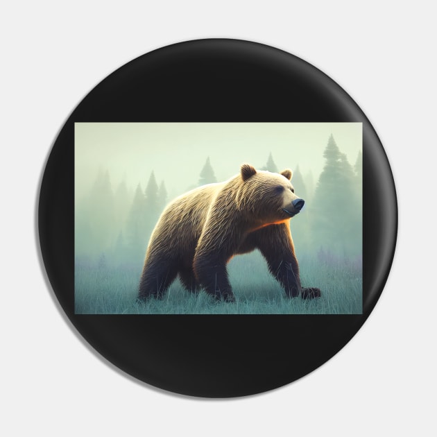 Grizzly Bear in the Woods Pin by Geminiartstudio