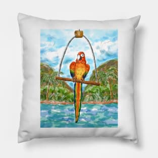 Red scarlet macaw parrot with nature landscape background Pillow