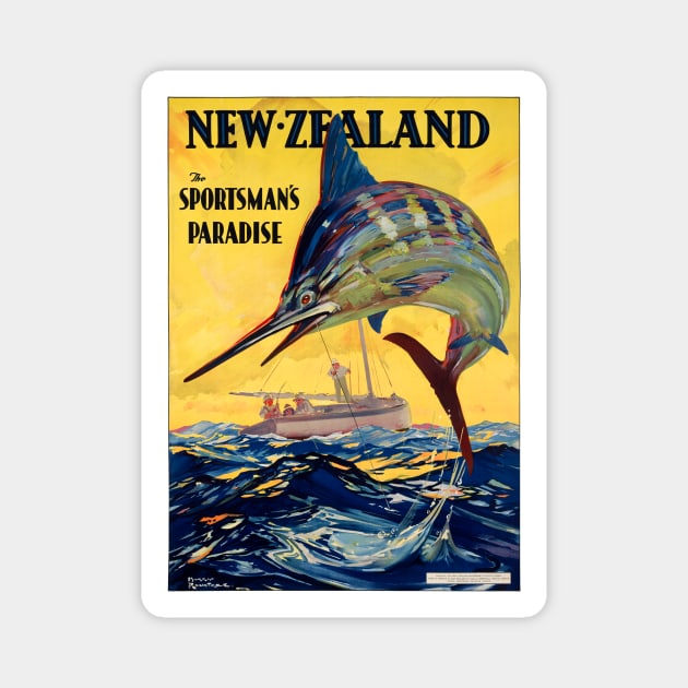 Vintage Travel Poster New Zealand Sportsman paradise Magnet by vintagetreasure