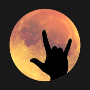 Full Moon with I Love You ASL Sign Language Hands Silhouette T-Shirt