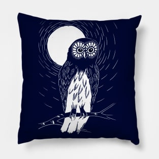 Owl Linocut | Moonlight | Monochrome Pillow