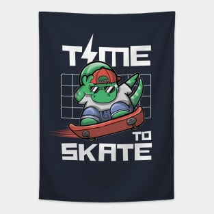 Time To Skate - Cool And Cute Long Neck Dinosaur Skateboarding Tapestry