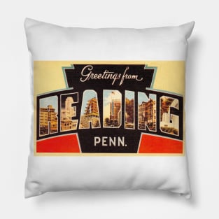 Greetings from Reading Pennsylvania, Vintage Large Letter Postcard Pillow