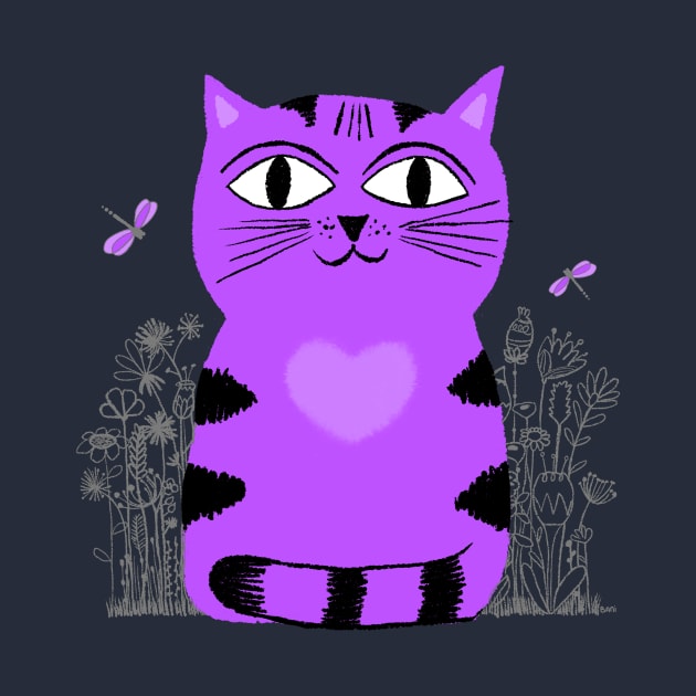 Bright Eyed Purple Kitty With Big Heart In The Garden by LittleBunnySunshine