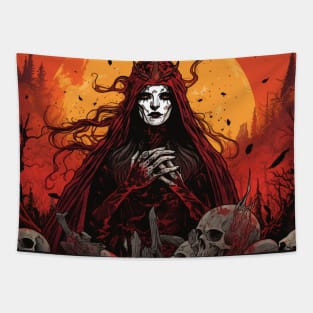 Necromancer Under The Moonlight In A Dark Forest Tapestry