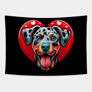 Catahoula Leopard Dog Puppy Cute Red Heart Tapestry