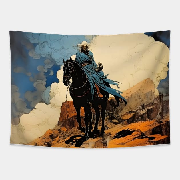 Desert Vigil: The Lone Rider's Watch Tapestry by naars90