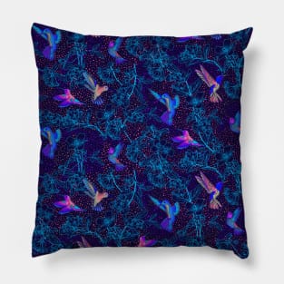 Blue Hummingbird Paradise Pillow