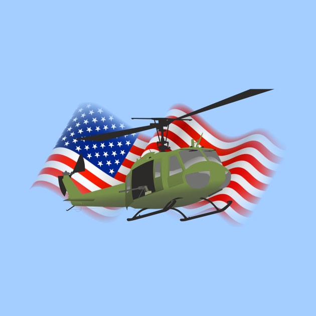 UH-1 Huey Helicopter with American Flag by NorseTech