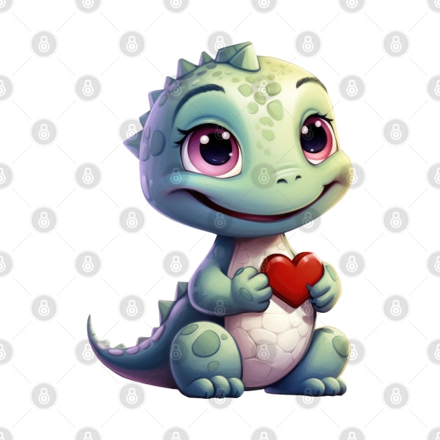 Valentine Dinosaur Holding Heart by Chromatic Fusion Studio