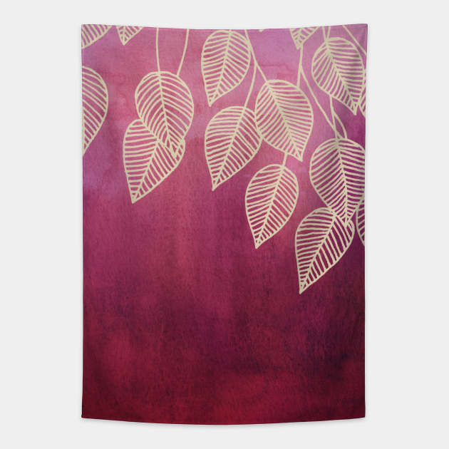 Magenta Garden - watercolor & ink leaves Tapestry by micklyn