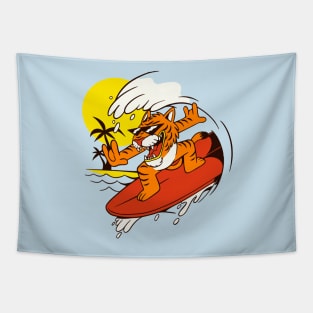 Tiger Surfing Tapestry