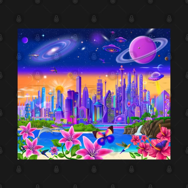 Cosmic City Oasis by GeraldNewtonArt