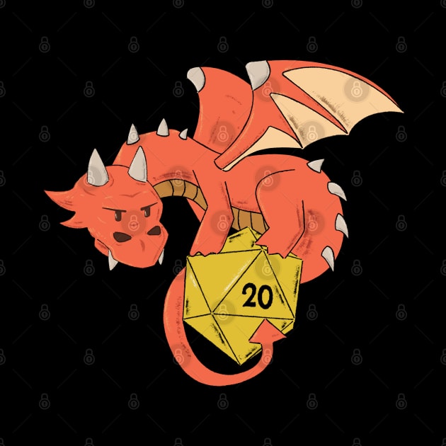 Hand-Drawn Red Dragon with Yellow D20 Dice by pixeptional
