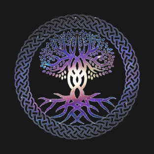 Celtic Knot with Tree of Life and Galaxy Double Exposure T-Shirt