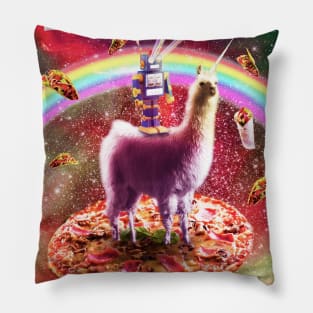 Laser Eyes Outer Space Robot Riding Llama Unicorn Pillow