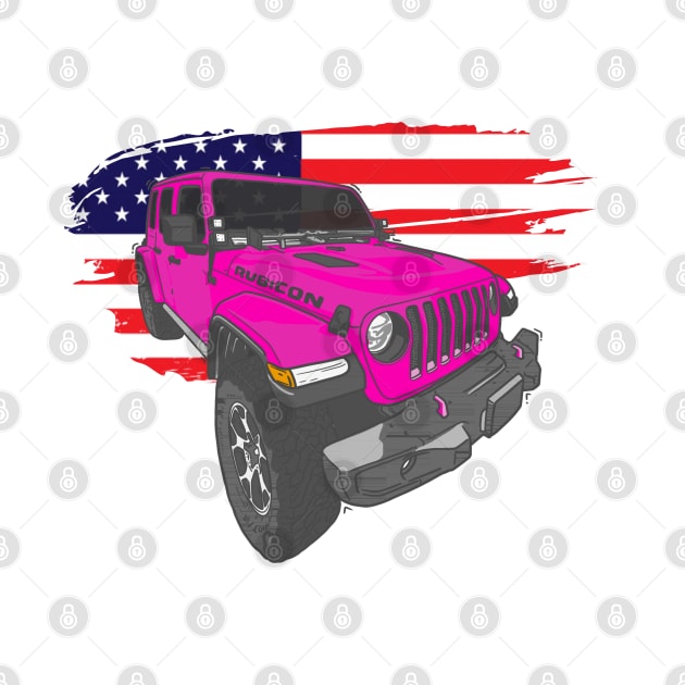 Jeep Wrangler with American Flag - Pink by 4x4 Sketch