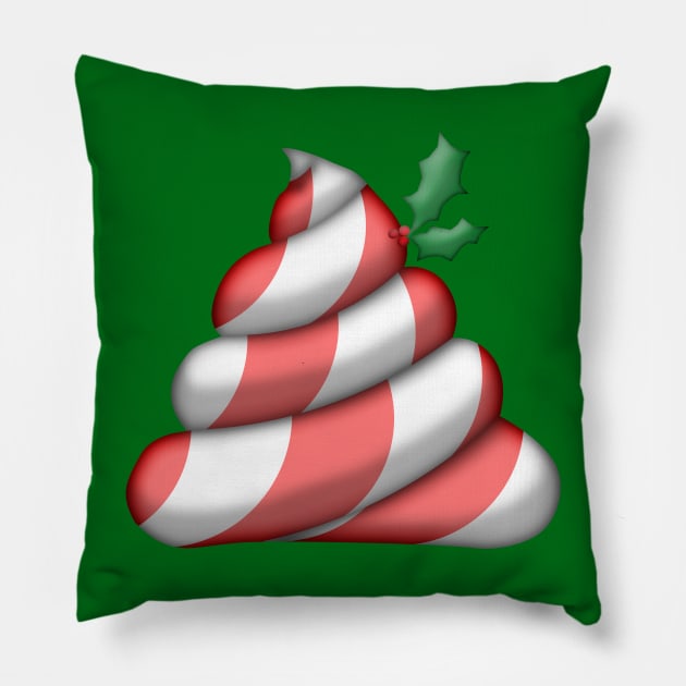 Christmas Candy Cane Poop Emoji Pillow by reapolo