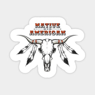 indian bull skull with feathers Magnet