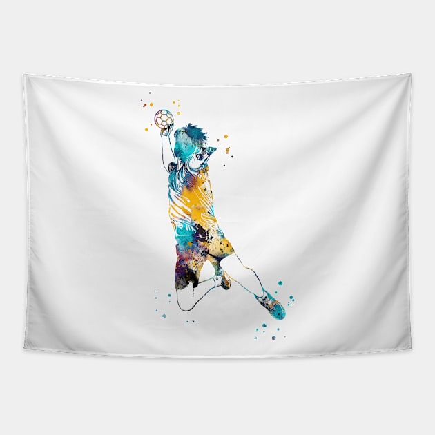 Handball Player Boy Hits The Ball Tapestry by RosaliArt