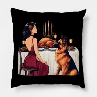 Lady And German Shepherd Thanksgiving Pillow