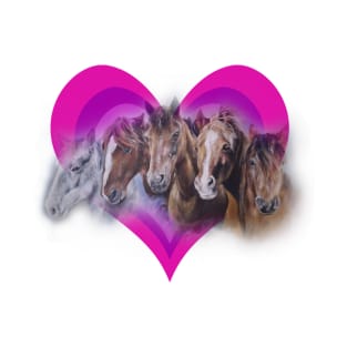 Stunning realistic horses in a rainbow heart design T-Shirt