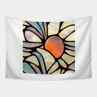 Mother of Pearl and Fire Opal Flower Mosaic Inlay Tapestry