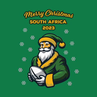 Merry Christmas South Africa 2023 Bokke Colors Rugby Santa Funny T-Shirt