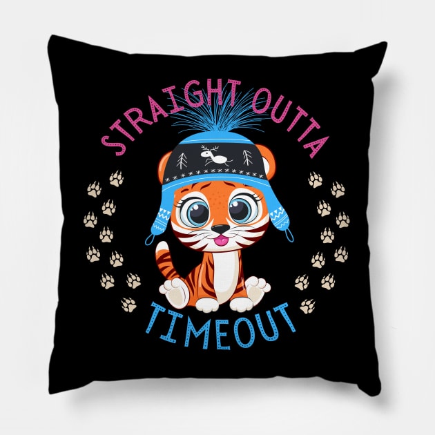 Straight Outta Timeout Cute and Smart Cookie Sweet little tiger in a hat cute baby outfit Pillow by BoogieCreates