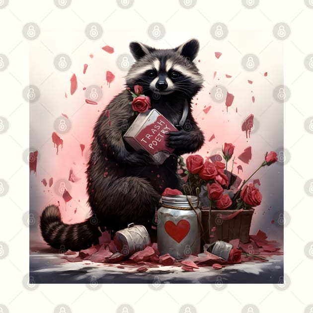 Raccoon with Valentines day trash poetry by beangeerie