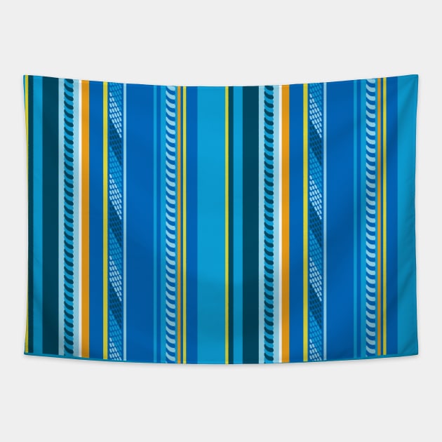 Blue Funky Stripes Tapestry by Carolina Díaz