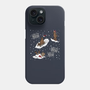 Let It Snow Sledding Bears Winter Christmas Digital Illustration Phone Case