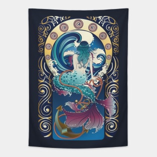 Blue Mermaid art nouveau Tapestry