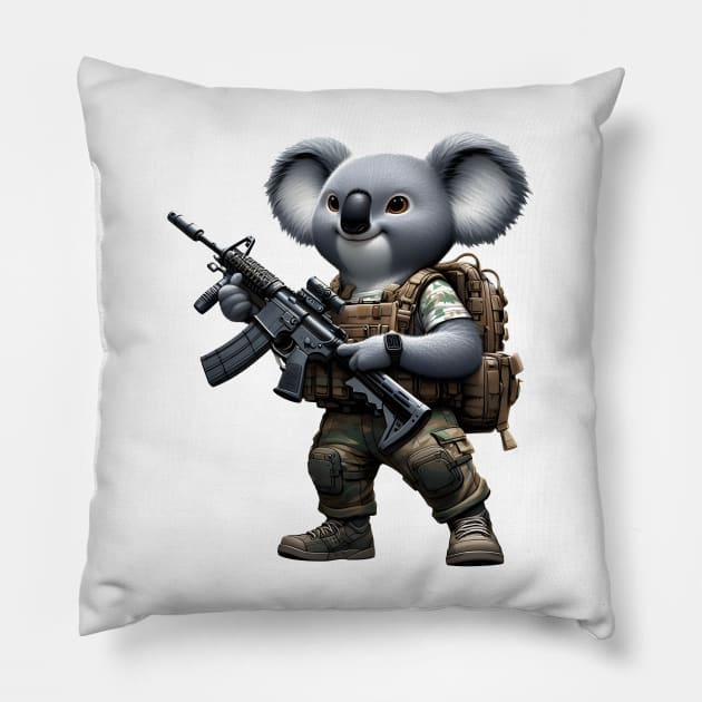 Tactical Koala Pillow by Rawlifegraphic