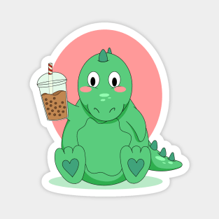 Green Dinosaur Hug Me I'm done drinking boba Magnet