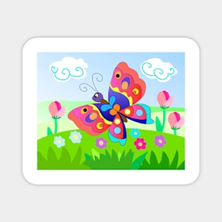 Cartoon butterfly in the meadow Magnet