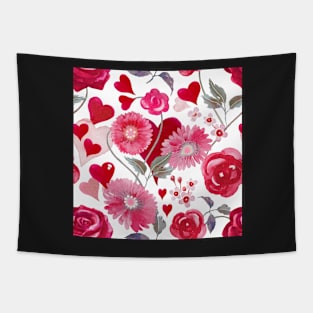 Valentine love hearts roses pattern Tapestry
